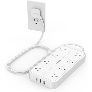 image:imageTESSAN Power Strip Surge Protector 15FT Flat Plug Extension Cord with 8 Outlets 3 USB Charger1 USB C 1080 Joules Protection Wall Mountable Charging Station for Home Office Dorm BlackWhite