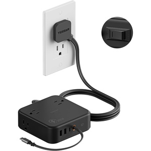 image:imageTESSAN Surge Protector Extension Cord 5Ft Flat Plug Power Strip with 4 Outlets 4 USB Ports1 USB C 20W USB C Cable USB Charger 1050 Joules Protection Suitable for Home Office Dorm BlackBlack